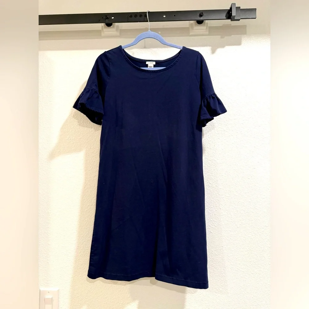 J. Crew t-shirt dress, navy XS. Crew neck with flirty ruffle sleeves